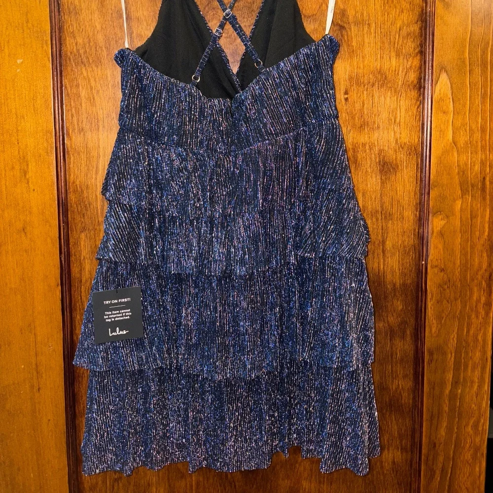 The Party's Tier Navy Organza Tiered Backless Mini Dress - Picture 4 of 6